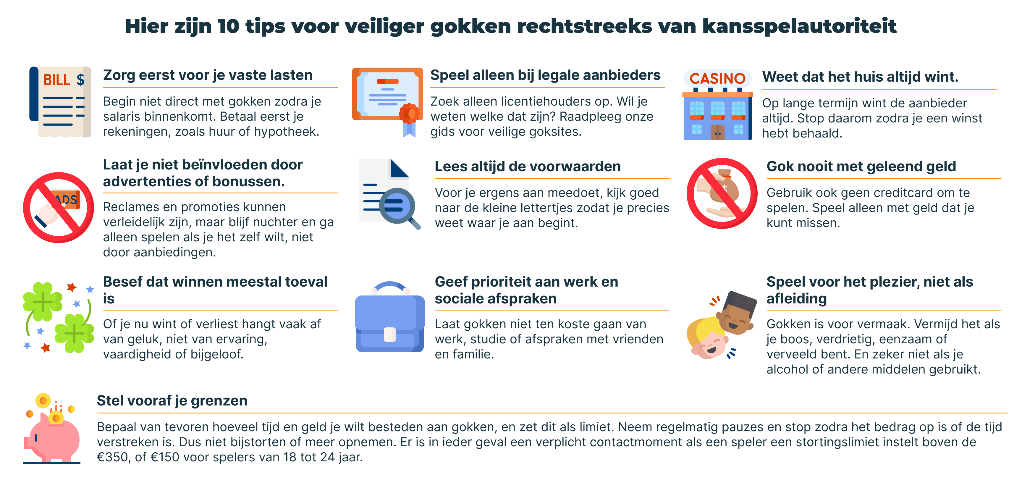 infographic voor 10 tips om verantwoord te spelen